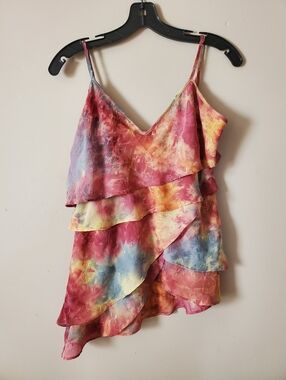 Y2K Tiered Tie Dye Spaghetti Strap Asymmetrical Tank Top Deane & White Size L